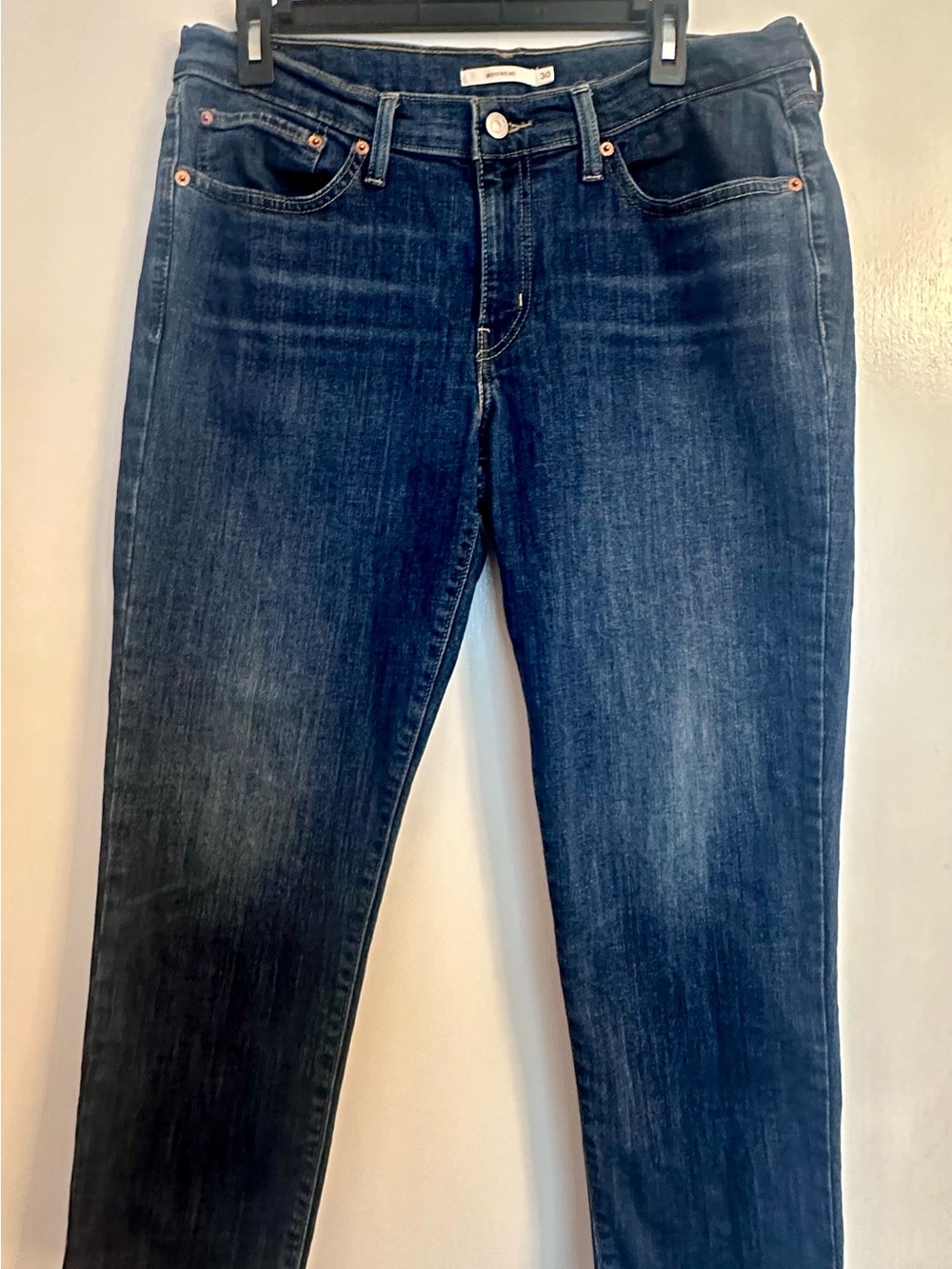 Levi's Dark Blue Ankle Crop Stretch Jeans 30x27 raw hem